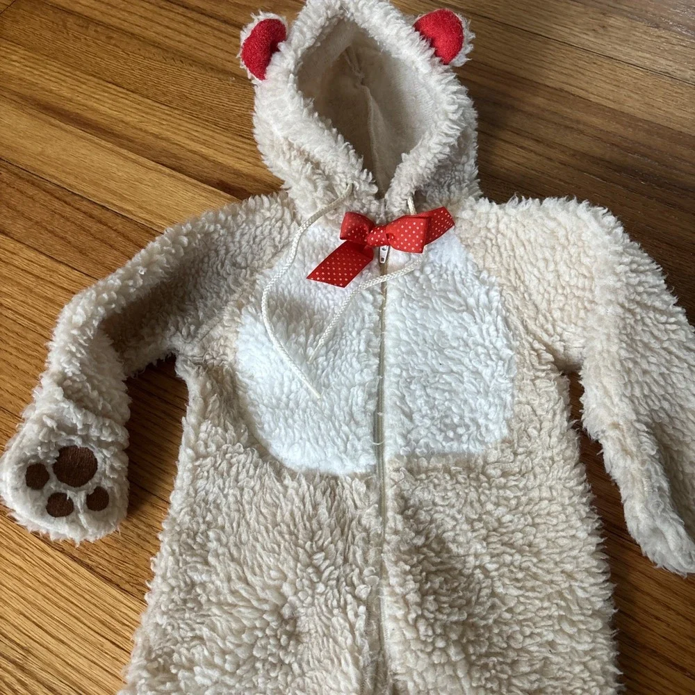 Vintage Sears Deep Pile Hooded‎ Bunting Suit Bear 6-12 M Sleeper 1-Piece